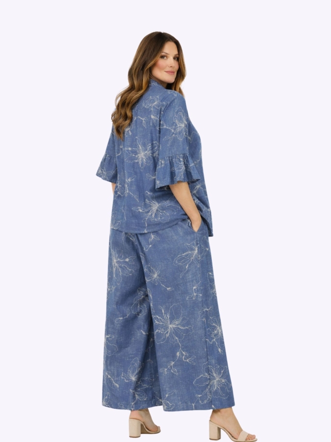 Παντελόνι Με Ζώνη Luna Flora-Μπλέ