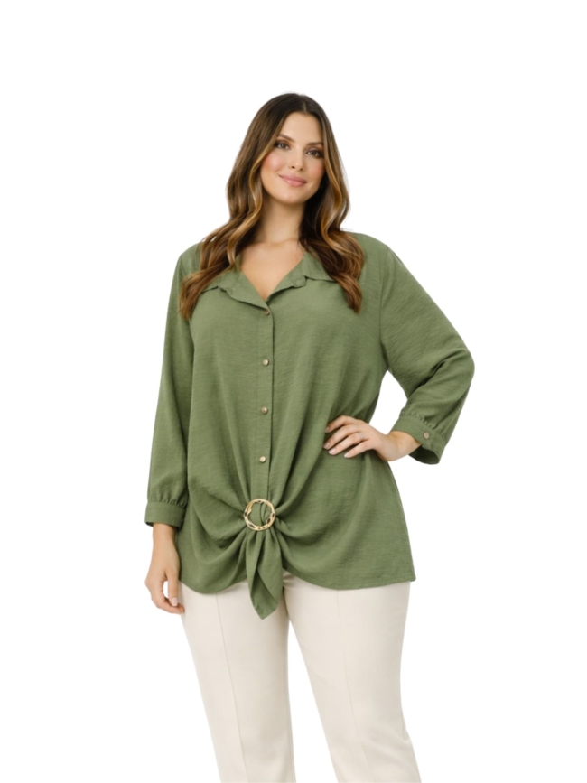 Πουκάμισο Oversized Με Αγκράφα-Χακί