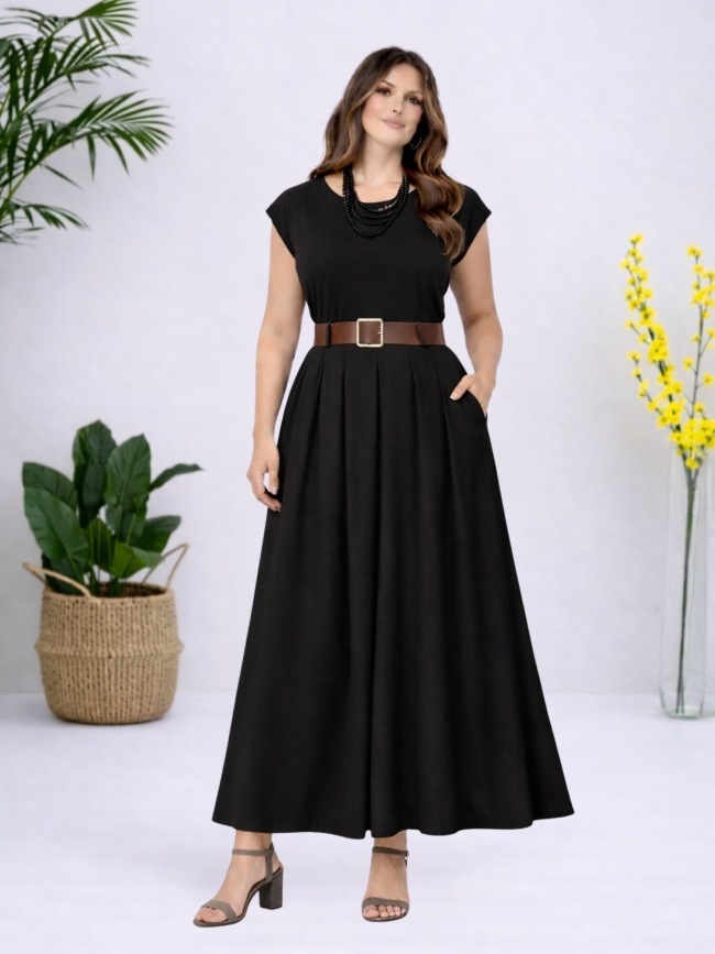 Φόρεμα Αμάνικο Με Φαρδιά Ζώνη-Μαύρο