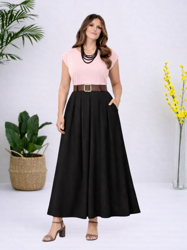 Φόρεμα Αμάνικο Με Φαρδιά Ζώνη-Μαύρο