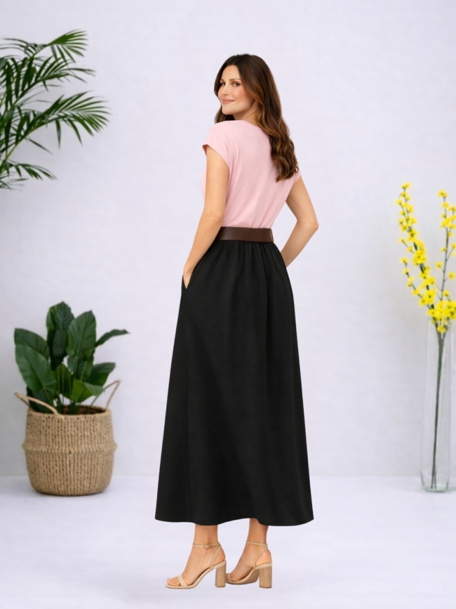 Φόρεμα Αμάνικο Με Φαρδιά Ζώνη-Ροζ