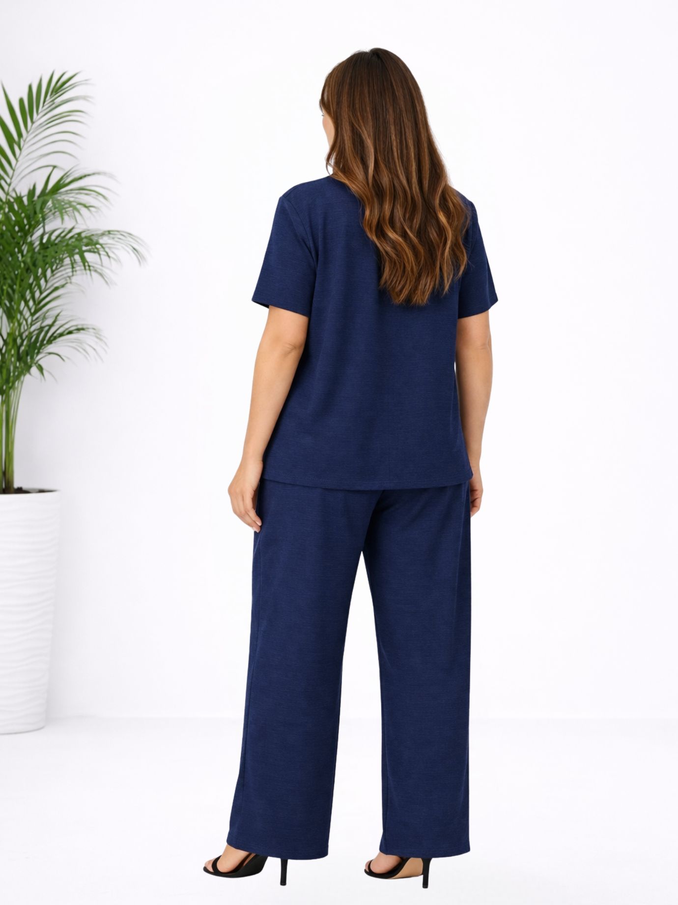 Σετ Oversize Μπλούζα Παντελόνι 2 Φουλάρια-Μπλέ σκούρο - Image 2