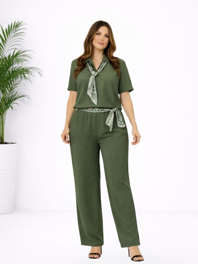 Σετ Oversize Μπλούζα Παντελόνι 2 Φουλάρια-Χακί